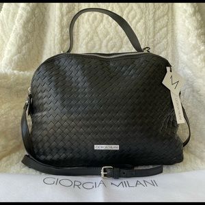 Giorgia Milani Italy Black woven leather Dome satchel NWT